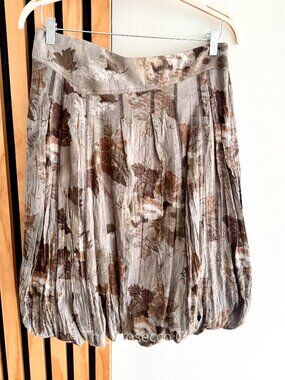 People Like Frank Abstract Taupe Leaf Print Bubble Skirt (8)